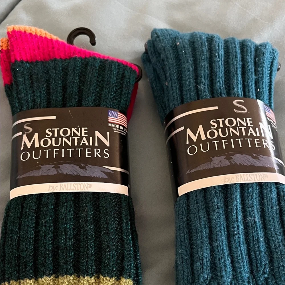 Stone Mountain Accessories Ribbed Crew Socks — Teal, Dark Green & Pink - Picture 2 of 10